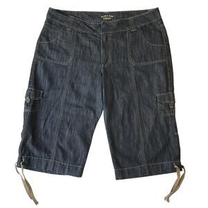 Riders Copper Women Shorts 15/16M Blue Denim Embroidery Cargo Bermuda 15" Inseam